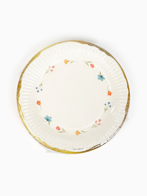 Цена за 10 шт. Тарелка одноразовая бумажная Керамика с цветами, 18 см