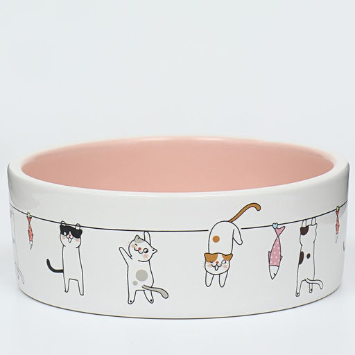 Миска керамическая Весёлые котики 300 мл 12,5 x 4,5 cм, бежево-белая - Пижон фото 2