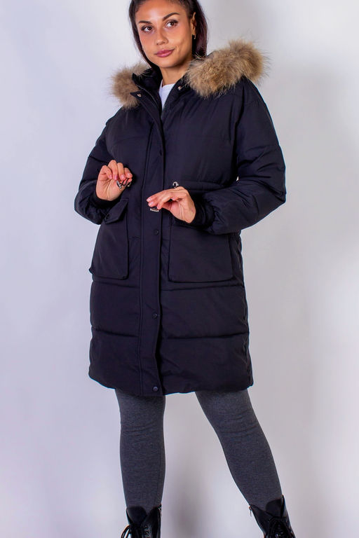 Зимняя удлиненная парка с капюшоном натуральный мех арт.617