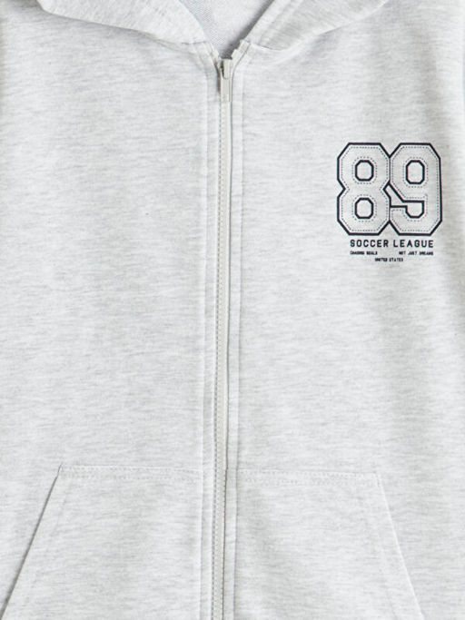 Bask?l? Kap??onlu Erkek ?ocuk Fermuarl? Sweatshirt