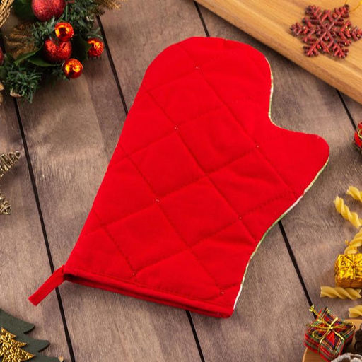 Цена за 3 шт. Варежка-прихватка Christmas red flowers 20?28 см, саржа, 100% хлопок, ватин 250 г/м?