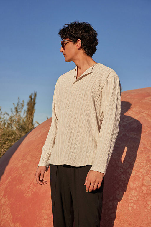 Ekru Relaxed Fit Keten __erikli G_mlek TMNSS23GO00121