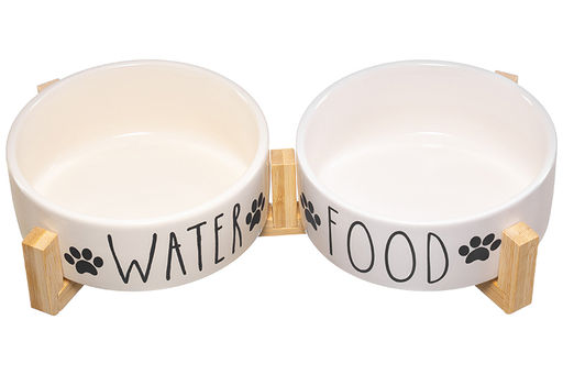 Набор 2 мисок для домашних питомцев 450 мл 28*14,5*6,5 см, с бамбуковой подставкой, белая - Elan gallery фото 5