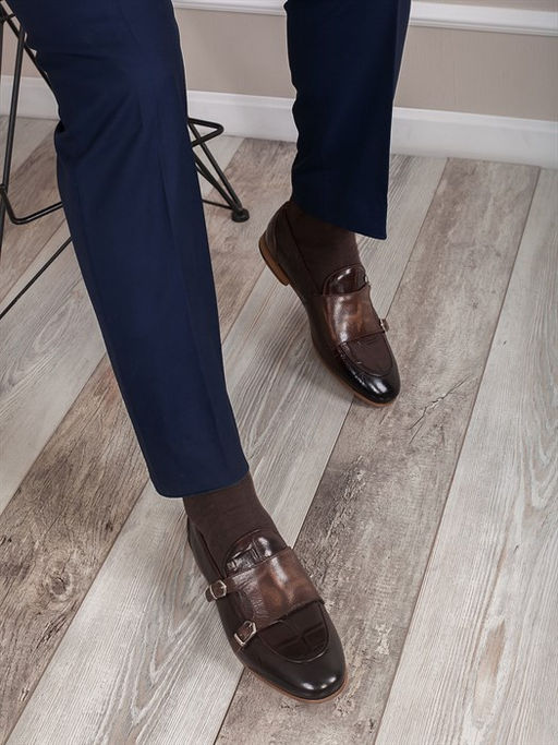 Мужские туфли в стиле классика/ Монки мужские 1509-51-00 Шоколад