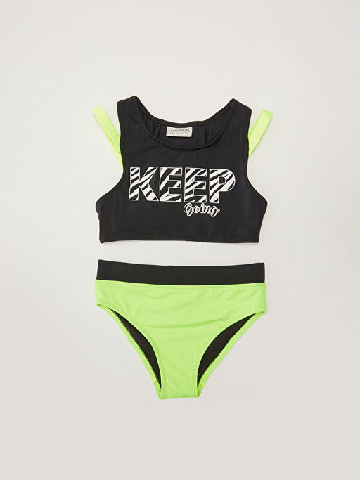 Esnek Kuma?tan Bask?l? K?z ?ocuk Bikini