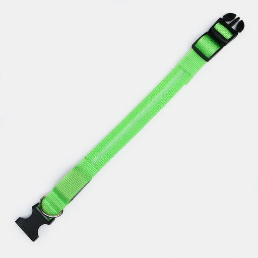 Ошейник с подсветкой размер S, ОШ 35-43 х 2,5 см, 3 режима свечения зелёный - Пижон фото 3