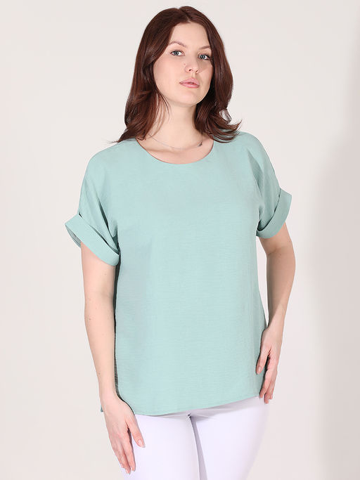 Мятная блузка базовая больших размеров - Almond фото 2