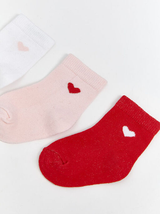 Kalp Bask?l? K?z ?ocuk Soket ?orap 3l?