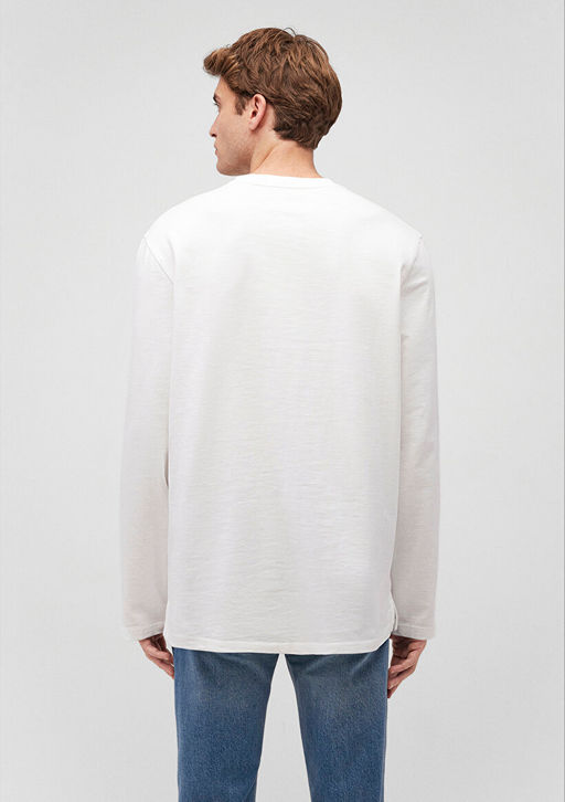 Beyaz Uzun Kollu Basic Tisort - Mavi фото 4