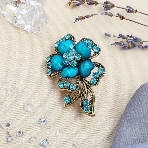 Брошь Цветок желаний, цвет морской в чернёном золоте - Queen fair фото 2