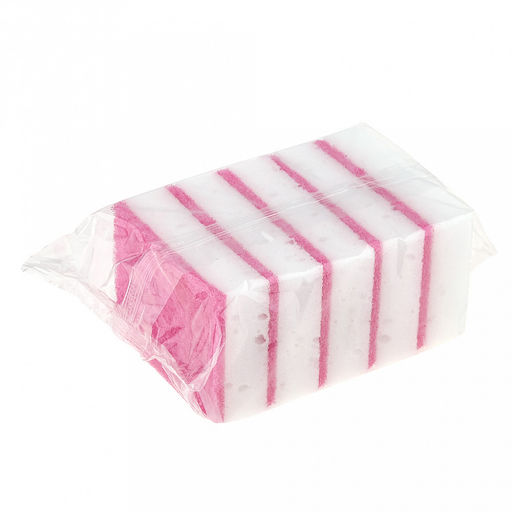 Губка для посуды Коломбина 10х6,7х3см, поролон, абразивная фибра, арома - клубника, набор 5шт (Россия) - Домашняя мода фото 3