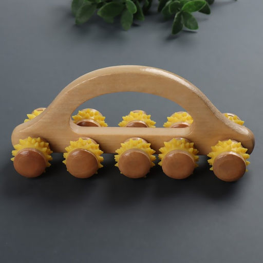 Массажёр с шипами «Гусеница», 18×6×7 см, универсальный, деревянный, с ручкой, 10 колёс, МИКС