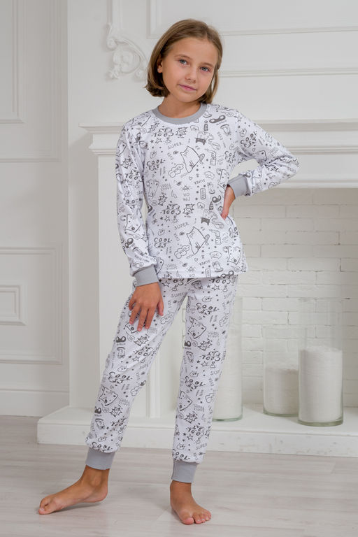 Пижама подростковая из интерлока Потешка котик серый