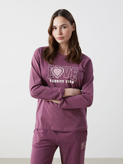 Bisiklet Yaka Bask?l? Kad?n Pijama Tak?m?