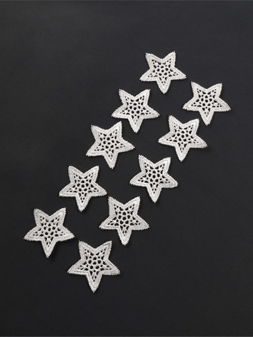 Цена за 3 шт. Аппликация для одежды «Звезда» кружевная, d=4 см, 10 шт., белая