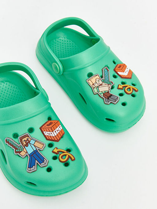 Minecraft Bask?l? Erkek ?ocuk Plaj Sandaleti