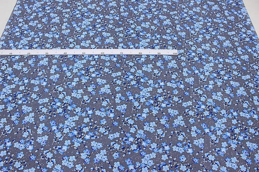 Бязь Веточки в цвету на т.сером цв.голубой, ш.1.5м, хлопок-100%, 120гр/м.кв - Купава фото 2