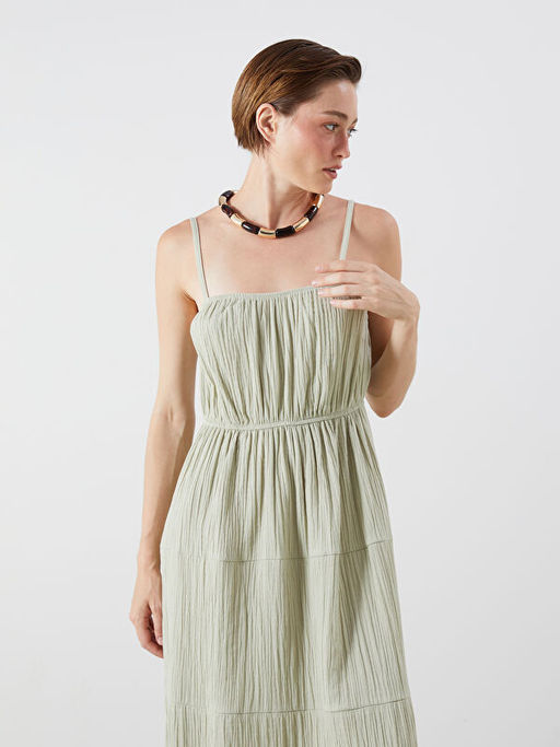 U Yaka B?zg?l? A Kesim M?slin Elbise