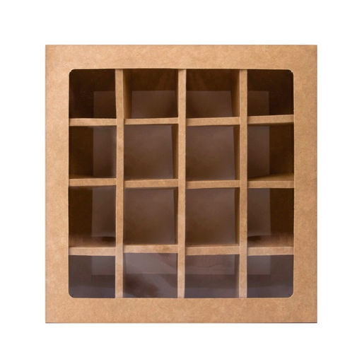 Цена за 2 шт. Коробка для 16 конфет, крафт 17.7×17.7×3.8 см