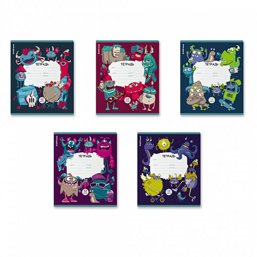 Цена за 10 шт. Тетрадь школьная ученическая ErichKrause Monsters, 12 листов, клетка (в плёнке по 10 шт.)_MIX-PACK  фото 2