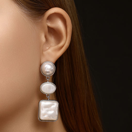 Серьги с жемчугом Гавань сознание, геометрия, цвет серебро
