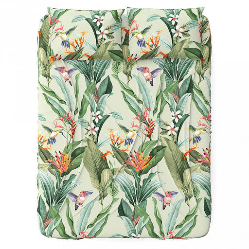 Простыня 2-х спальная на резинке "Тропический сад" 140х200см, свесы 27см, поплин 115г/м2, хлопок 100%, упаковка "классическая" ПВХ 28х41см, "Домашняя мода" (Россия)
