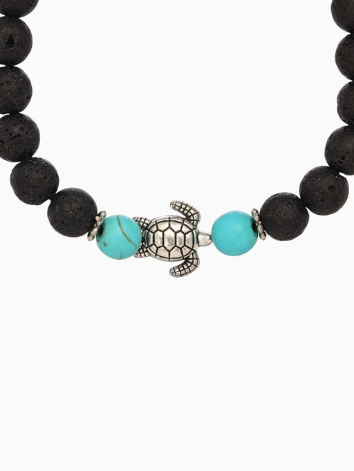 Браслет «Черепашка», длина 18 см, камень пирит, лава, чёрный, бирюзовый