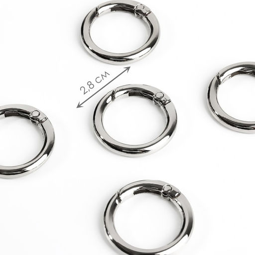 Цена за 100 шт. Кольцо-карабин, d=20/28 мм, толщина - 4 мм, цвет серебряный