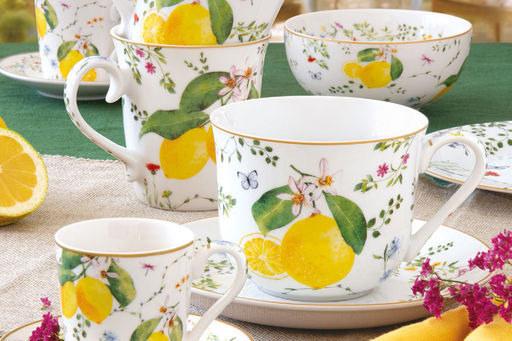 Пара чайная, 1 перс, 2 пр, 370 мл, фарфор P, белая, Цветы и лимоны, Fleurs et Citrons