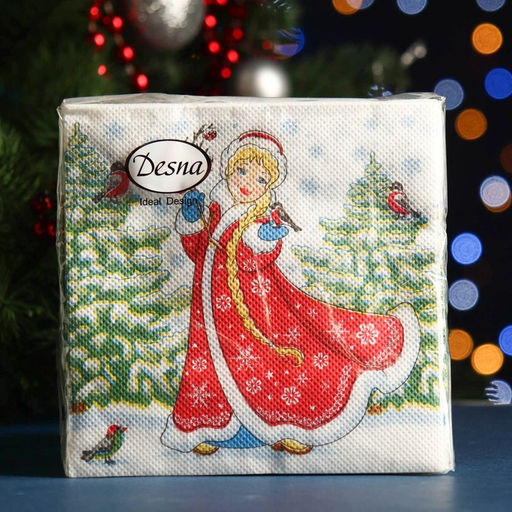 Цена за 6 шт. Салфетки новогодние бумажные Снегурочка, 1 слой, 24?24 см, 40 шт.