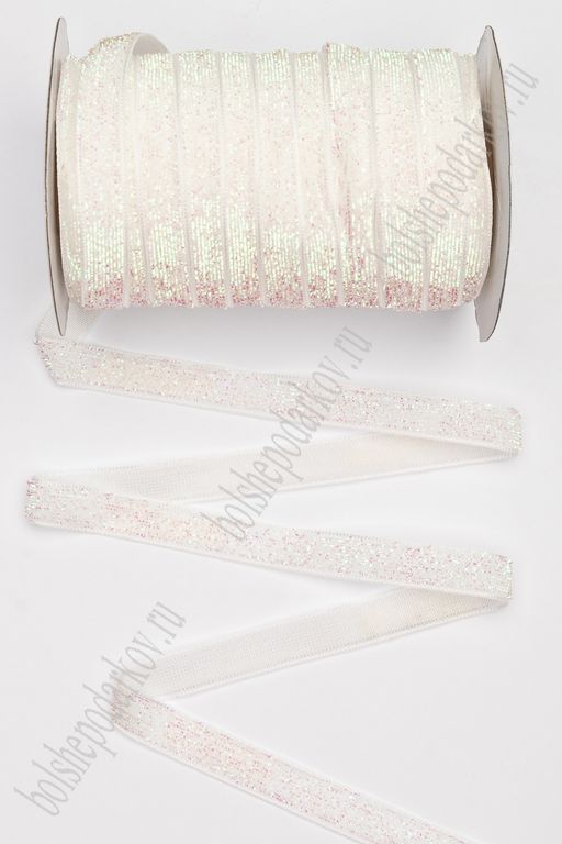 Лента с люрексом 1 см*20 ярд (SF-202) белый хамелеон №28