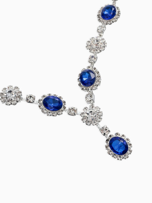 Набор 2 пред-а: серьги, колье "Вечерний шик" овал, цвет бело-ярко-синий в серебре
