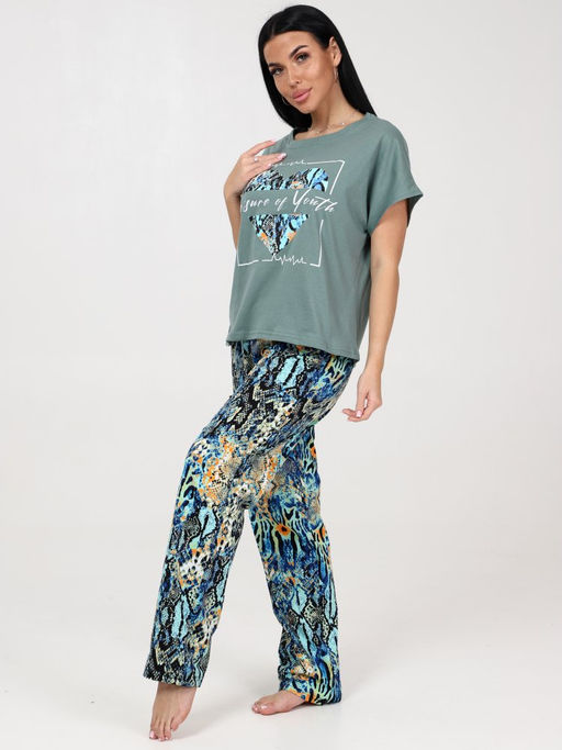 633 ПИЖАМА ЖЕНСКАЯ (брюки) (Зелёный/бирюза (змея)) - А-дина фото 4