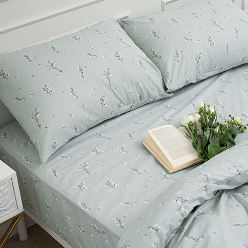 КПБ 2,0 спальный (с простыней на резинке 160х200х25, 2 наволочки 50х70), Подснежники (серо-зеленый) ВБ Пододеяльник на молнии 177х217; простыня на резинке 160х200х25, наволочка 50х70 - 2шт. 2,0 спальный с простыней на резинке 160х200х25 - Традиция фото 3