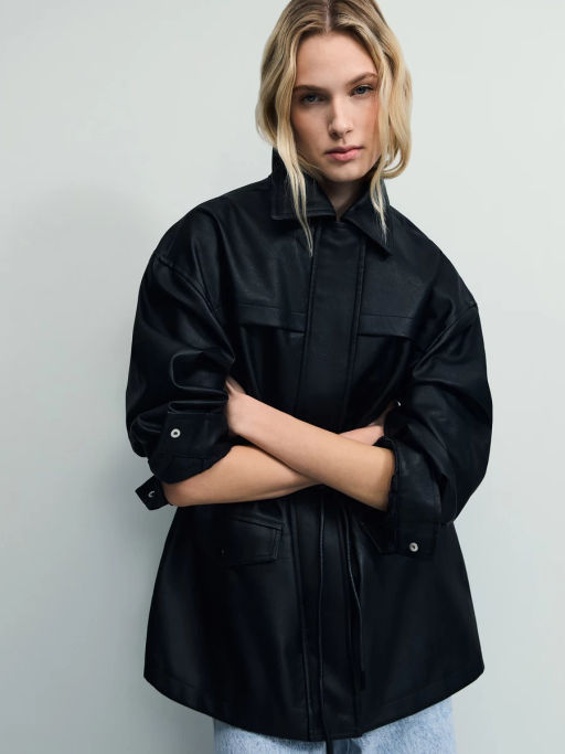 Парка на кулиске из искусственной кожи / Zarina  фото 2