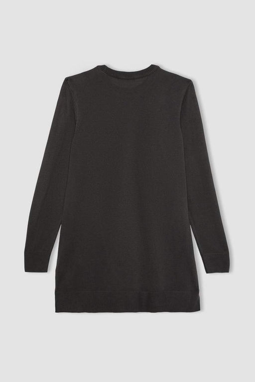 Трикотажный свитер стандартного кроя с круглым вырезом и туникой - Defacto фото 10