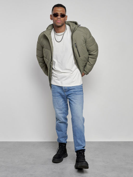 Куртка спортивная мужская зимняя с капюшоном цвета хаки 8362Kh - Wonderrman фото 14