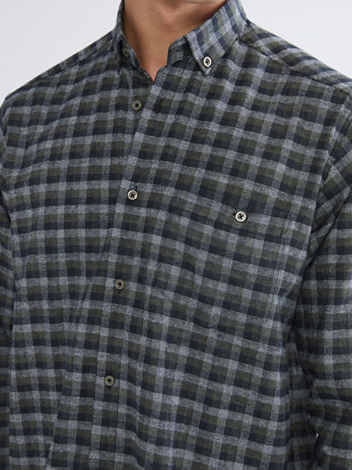 Regular Fit Uzun Kollu Ekose Gabardin Erkek G?mlek