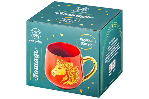 Кружка 530 мл 13,5*10,5*10,7 см Лошадь золотая на красном, фарфор - Elan gallery фото 6