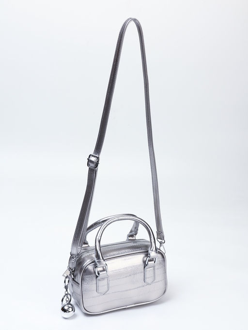 Сумка женская саквояж на молнии, 20×9×12 см, серебристая