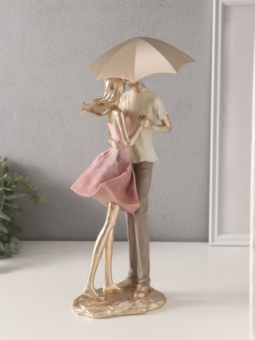 Фигурка Влюблённые под зонтом, полистоун, бело-розовый, 15?11?35.5?41.5 см