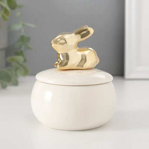 Шкатулка для украшений «Золотой кролик», керамика, белая, 8×8×10 см