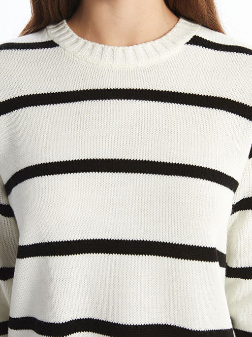 Bisiklet Yaka ?izgili Uzun Kollu Kad?n Triko Kazak