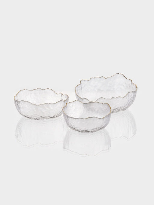 Набор салатников «Вулкан», 3 предмета: 380/750/1450 мл, d=13/16.5/20 см, с золотой отводкой, стекло, прозрачные