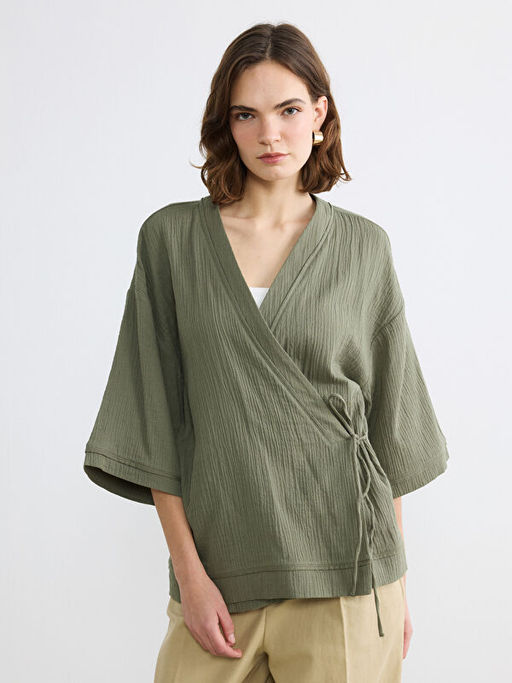 Kruvaze Yaka Dokulu Kad?n Kimono