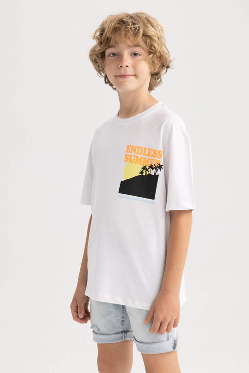 Футболка оверсайз с круглым вырезом и пышным принтом для мальчиков с короткими рукавами - Defacto фото 5