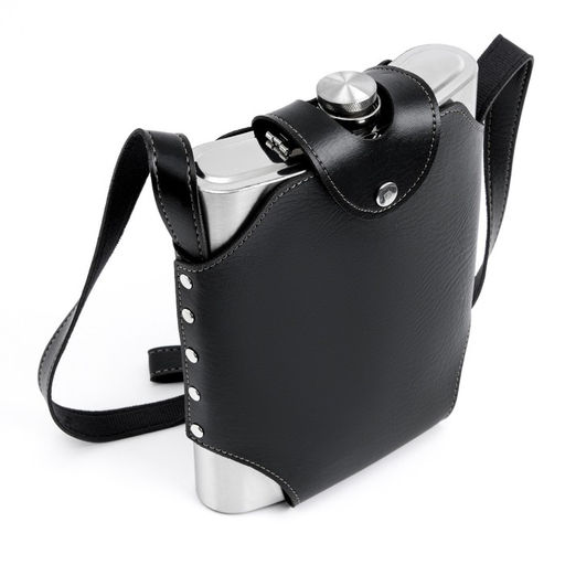 Подарочный набор 5 в 1, фляжка 1.3 л, 4 стопки по 75 мл, в чехле, нержавеющая сталь, экокожа, чёрный