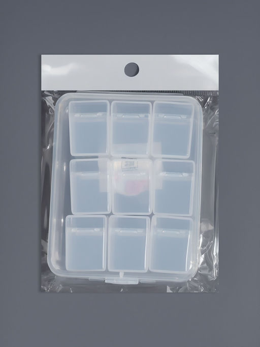 Цена за 4 шт. Органайзер для хранения мелочей, 9 баночек, в контейнере, 11.5×9×2.7 см, прозрачный