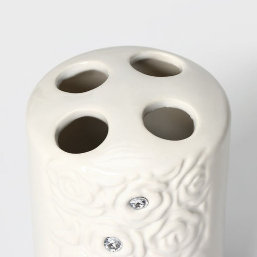 Набор аксессуаров для ванной комнаты Доляна Барельеф, 4 предмета, дозатор 280 мл, мыльница, 2 стакана, бежевый фото 6