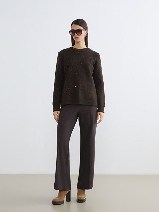 Bisiklet Yaka Pul ??lemeli Kad?n Triko Kazak